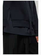 Simple Project Side Slit Air Layer Sweatshirt in Navy Blue - On Model