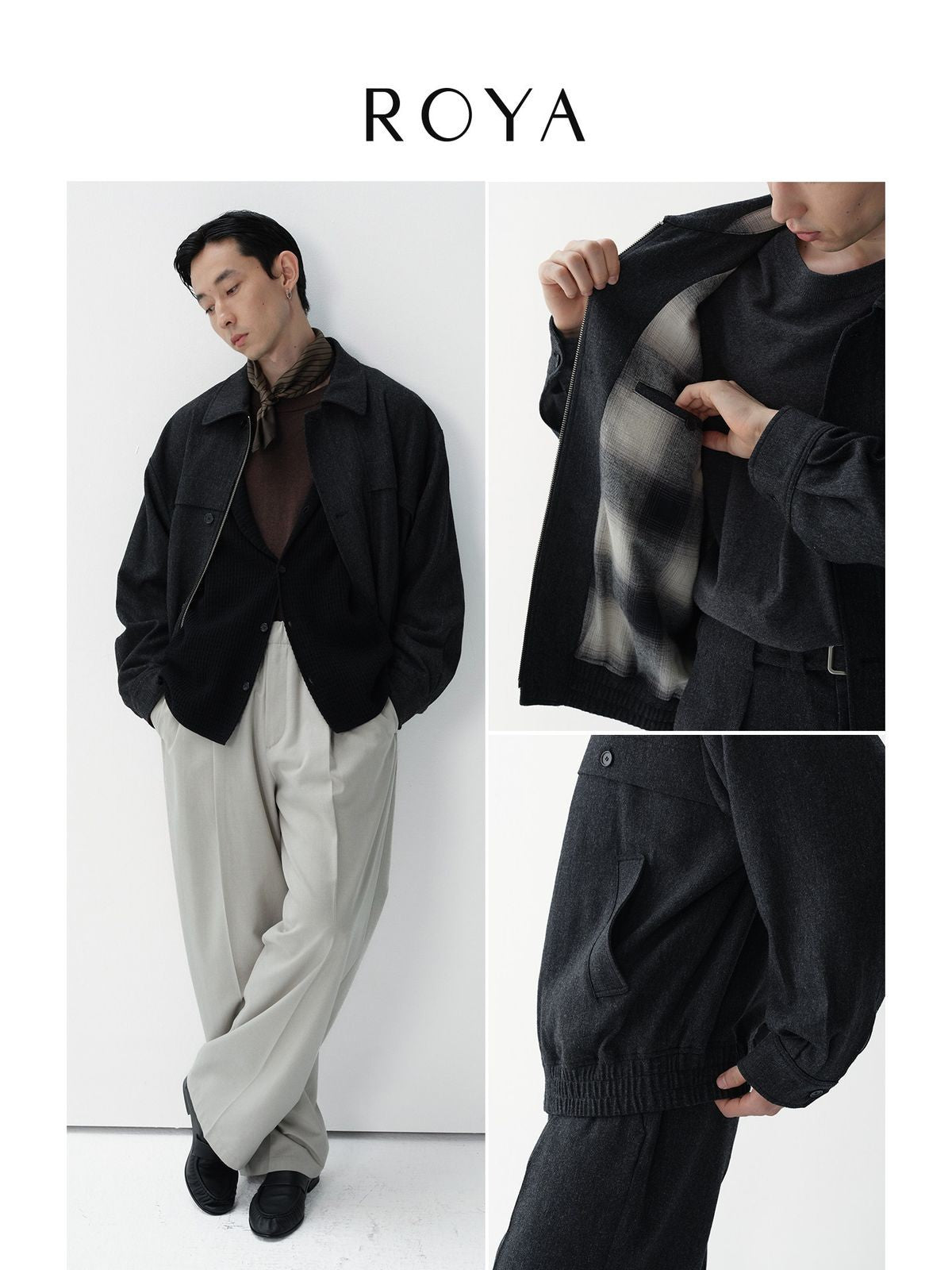 ROYA Merino Wool Zip Jacket in Gray - On Model