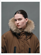 NANS Goose Down Parka with Fur Collar in Brown - On Female Model