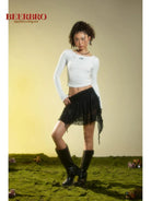 BeerBro Ribbed Embroidered Long Sleeve Top in White - On Model