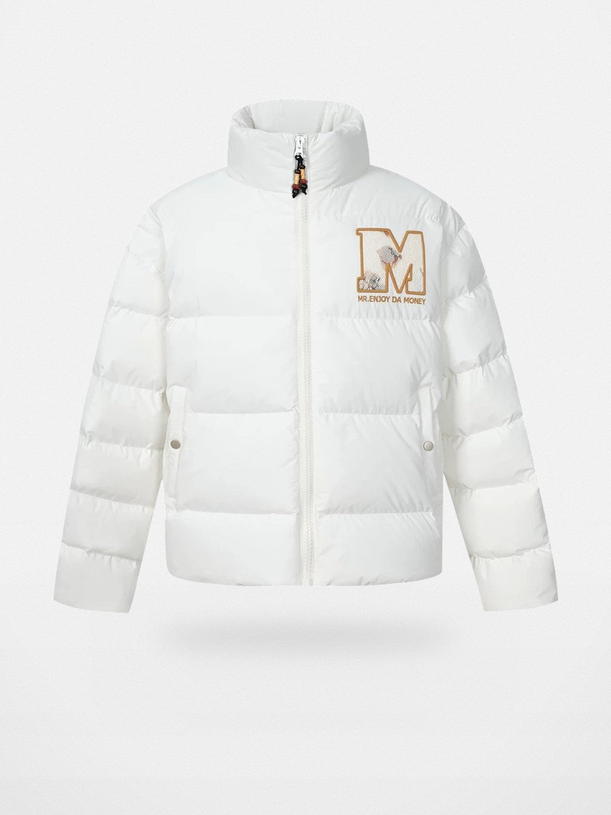 MEDM Burnt Lace Stand Collar Puffer in White