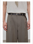 NANS Single Pleat Wool Blend Trousers in Beige - On Model