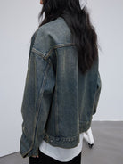 RandomPiece Vintage Wash Cropped Denim Jacket in Denim - On Model