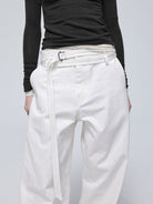 Simple Project Twisted Belt Curved Leg Pants in White - On Female Model