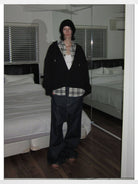 RARELY ALIKE Deep V Neck Cropped Hoodie in Black - On Model