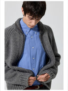 Simple Project Wool Blend Cowichan Zip Sweater in Gray - On Male Model