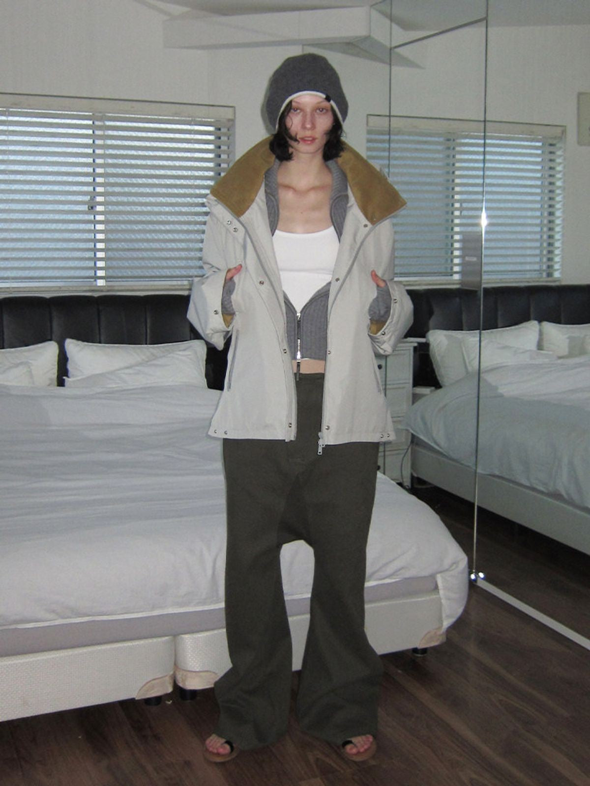 RARELY ALIKE Fleece Lined Technical Hooded Jacket in White - On Model