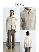 ROYA Oatmeal Textured Ramie Jacket in Oatmeal - On Male Model