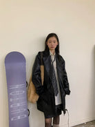 NeverSeez Thinsulate Padded Faux Leather Coat in Black - On Female Model