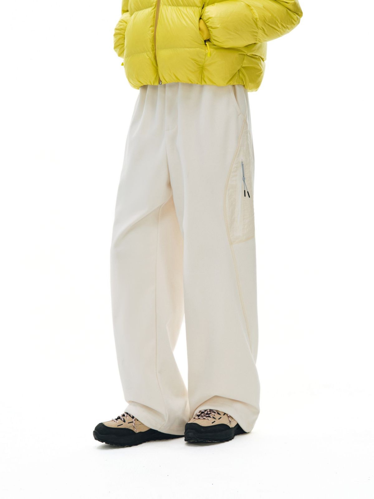 FPA Spliced Panel Straight Leg Pants in Cream - On Model