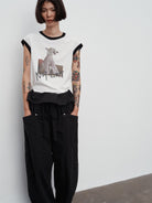 RandomPiece Dog Graphic Flutter Sleeve Tee in White - On Model