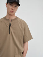 NANS Cotton Sorona Half Zip T Shirt in Olive - On Model