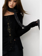 THELIGHT Plush Trim Polka Dot Scarf in Black - On Model