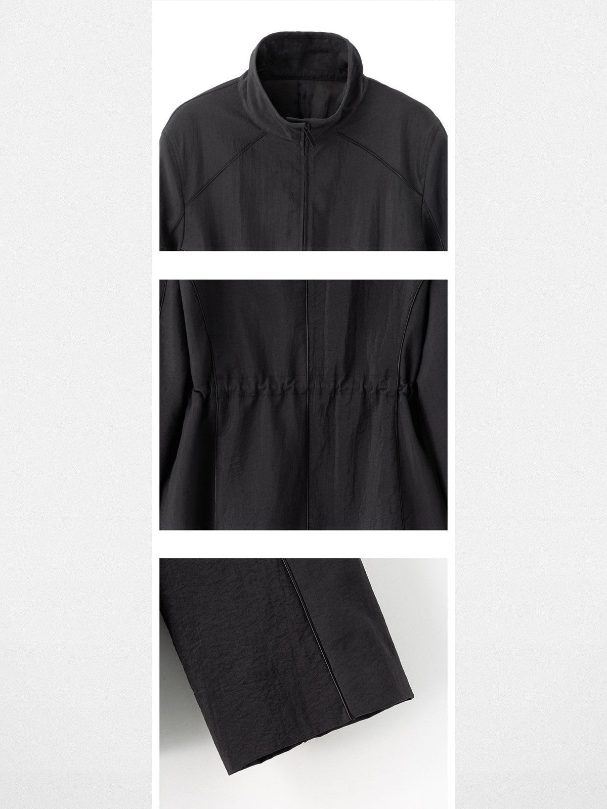 ACSENSE STUDIO Drawstring Waist Padded Jacket in Black - Detail