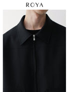 ROYA Merino Wool Zip Up Boxy Jacket in Black - On Model