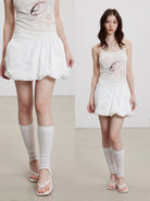 THELIGHT OFFICIAL Elastic Waist Bubble Mini Skirt in White - On Model