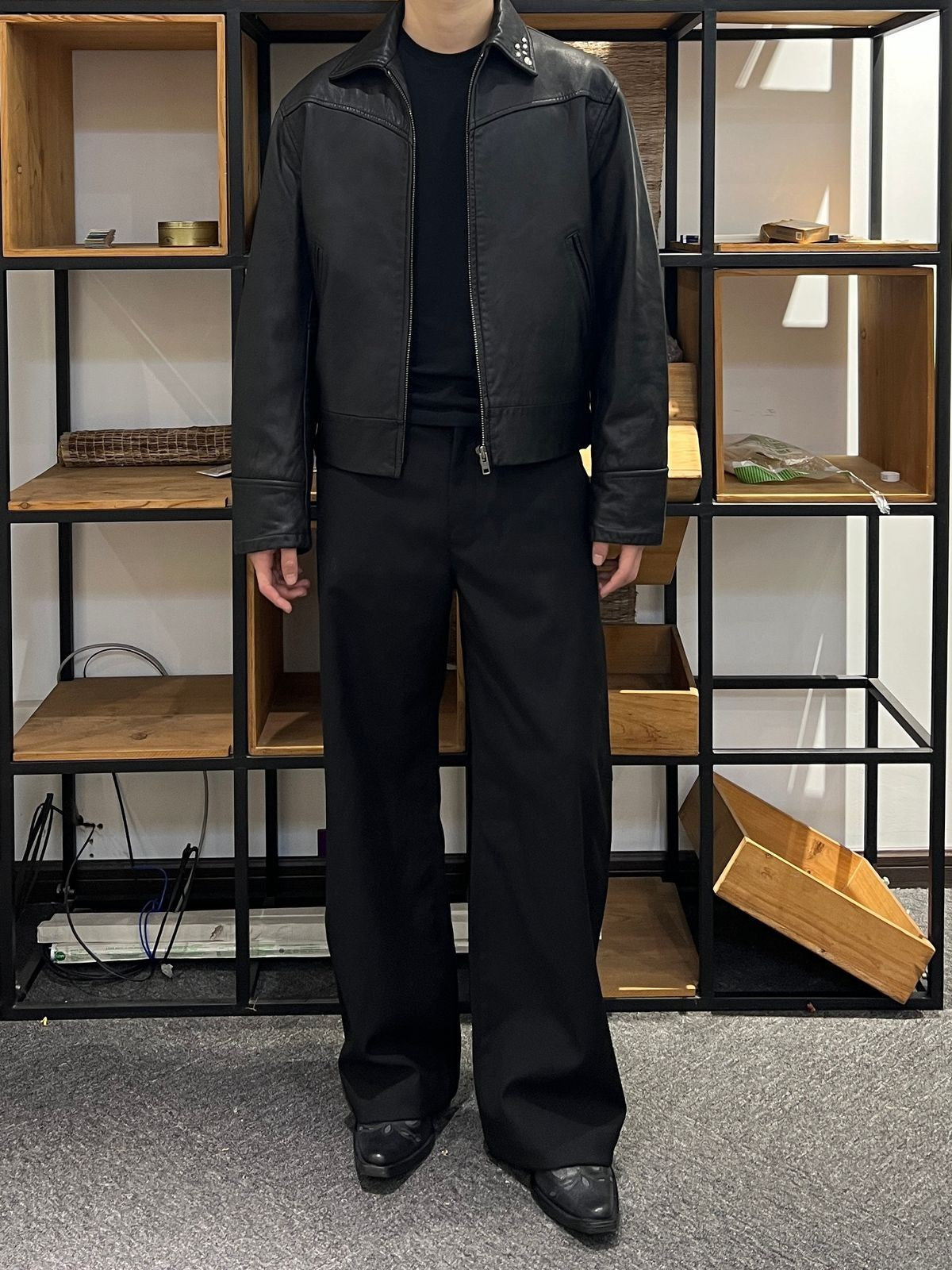 AFterTaste Studded Lambskin Leather Jacket in Black - On Model