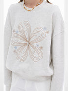 THELIGHT OFFICIAL Heavyweight Floral Rhinestone Sweatshirt in Gray - On Model