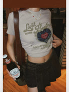 BeerBro Vinyl Print Cropped Baby Tee in Beige