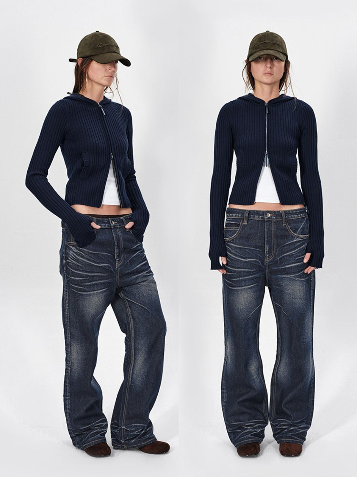 RARELY ALIKE Washed Low Rise Straight Jeans in Blue - On Model