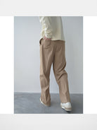 Roolrren Homme Heavyweight Cotton Wide Leg Trousers in Beige - On Model
