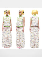 CFIERCE Sticker Print Wide Leg Cargo Pants in White - On Female Model