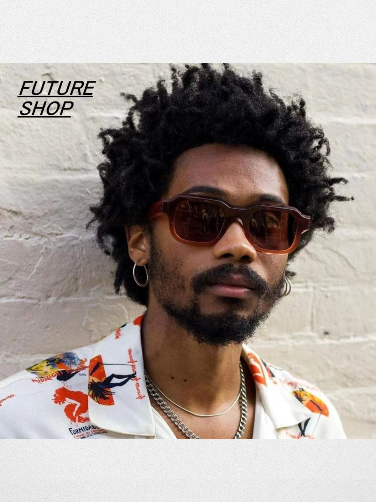 FUTURE UPDATE Retro Acetate Sunglasses in Brown - On Male Model