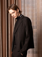 SOD Deconstructed Asymmetric Wool Blazer in Black - On Model