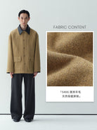 ROYA Sheepskin Collar Wool Blend Safari Jacket in Yellow - On Model