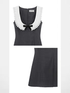 Shushu tong Contrast Collar Bow Mini Dress in Gray - Detail