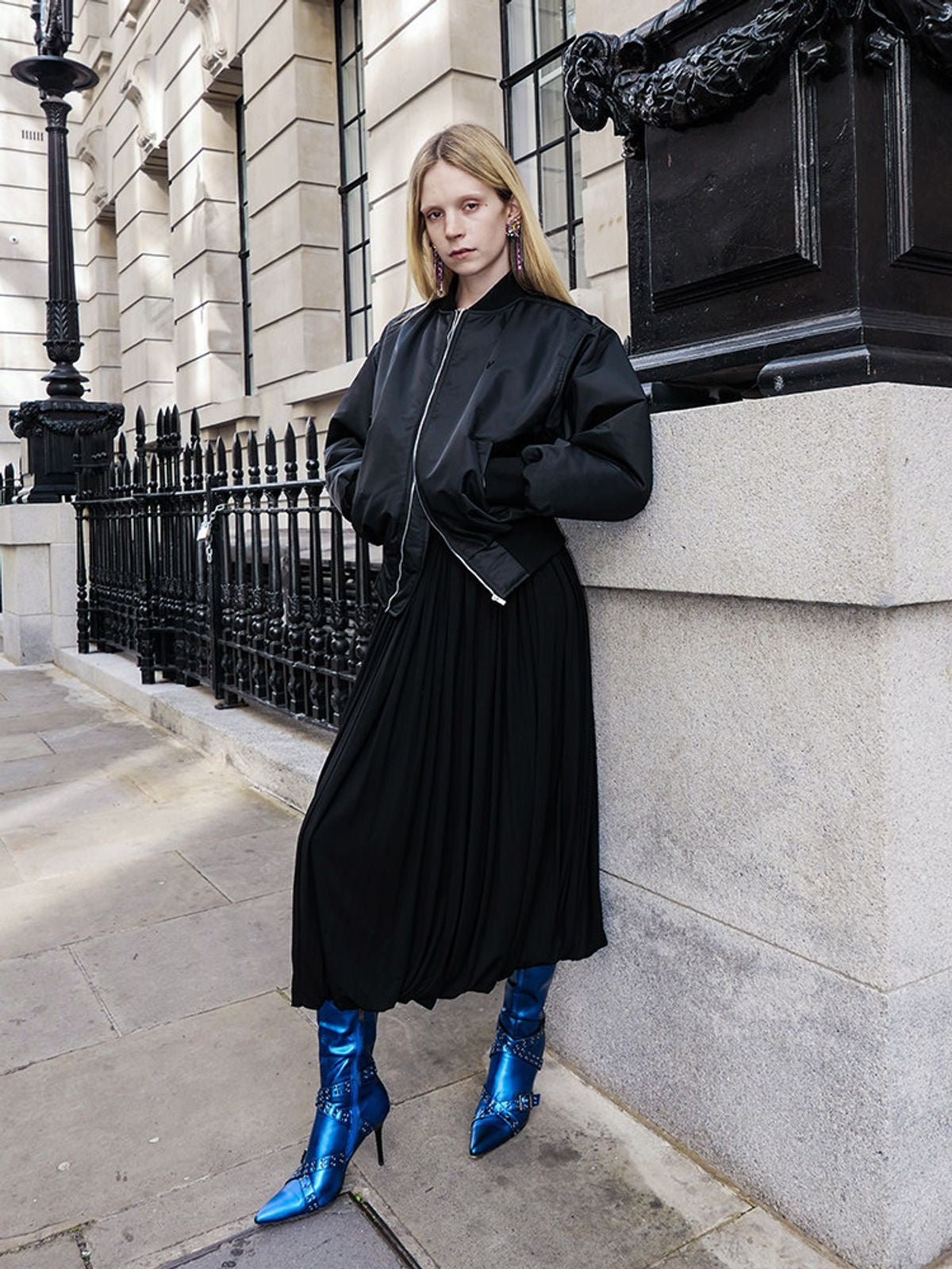 RARELY ALIKE Zip Front Bomber Jacket in Black - On Model