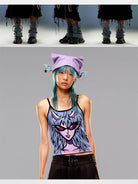 CFIERCE Chain Detail Elf Ear Hat in Purple - On Female Model