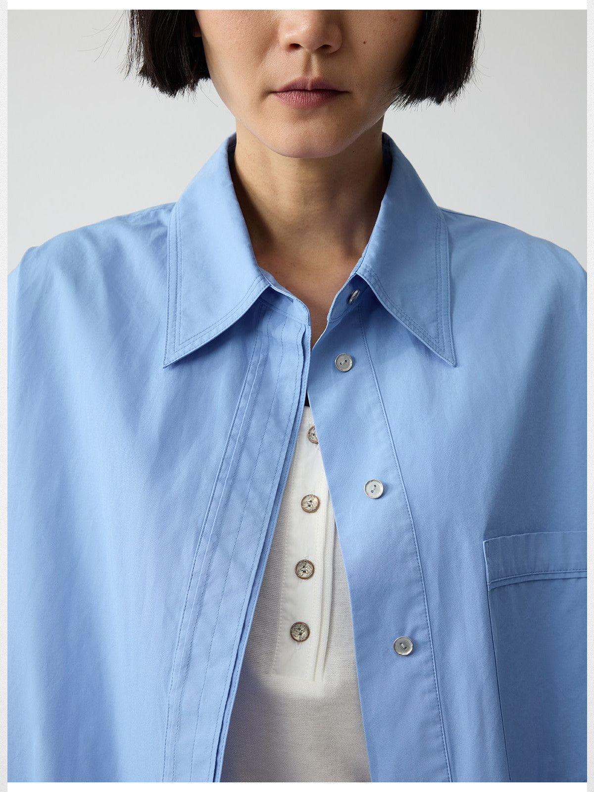 RandomPiece Oversized Supima Cotton Shirt Jacket in Sky Blue - Detail