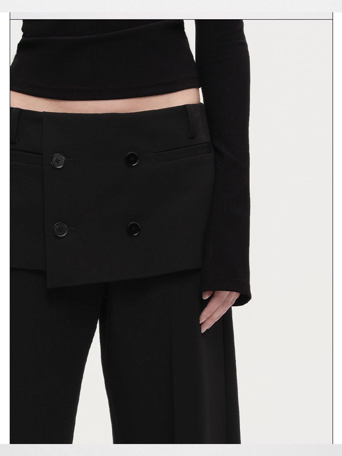 RARELY ALIKE Double Breasted Layered Trousers in Black - On Model