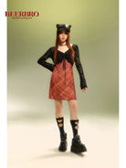 BeerBro Plaid Mesh Mini Dress in Brown - On Model