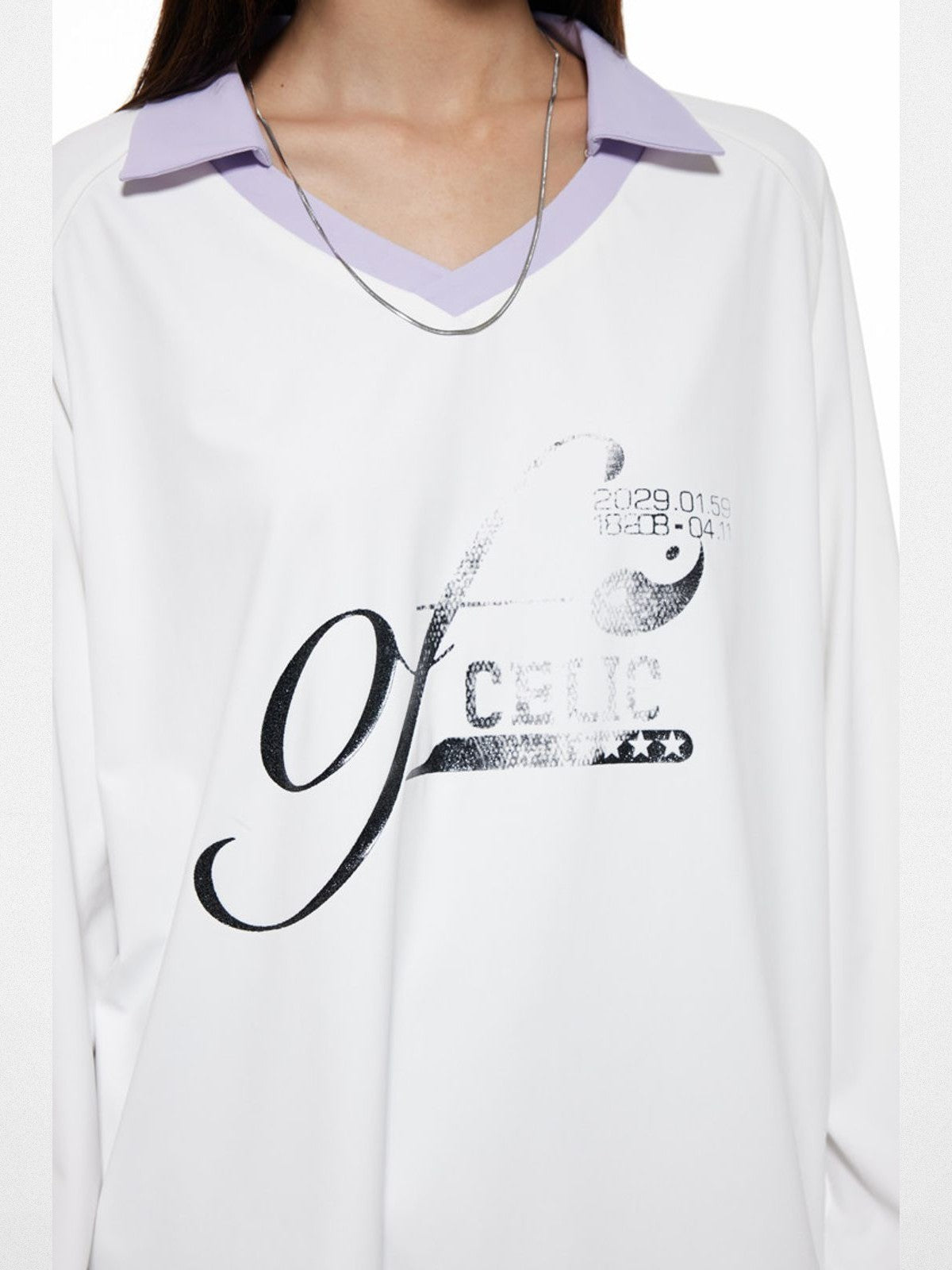 THELIGHT OFFICIAL Distressed Color Block Polo Jersey in White - On Model