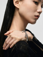 BLACKHEAD Multi Chain Teardrop Pearl Bracelet in Silver - On Model
