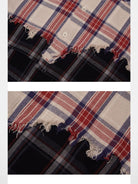 Sod Hand Distressed Plaid Shirt Jacket in White - Detail