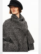 PUKI Snowflake Tweed Scarf Collar Jacket in Black - On Model