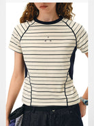 FPA Striped Contrast Panel Tee in Cream - On Model