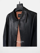 Roolrren homme Vegetable Tanned Sheepskin Shirt Jacket in Black - Detail