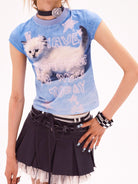 CFIERCE Nothing To Wear Kitten T Shirt in Blue - On Model