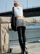 CFIERCE Striped Skirted Flare Trousers in Black - On Model