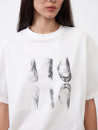 RandomPiece Shell Print High Twist Cotton T Shirt in White - On Model