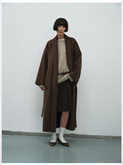 RandomPiece Merino Wool Camel Hair Robe Coat in Dark Brown - On Model