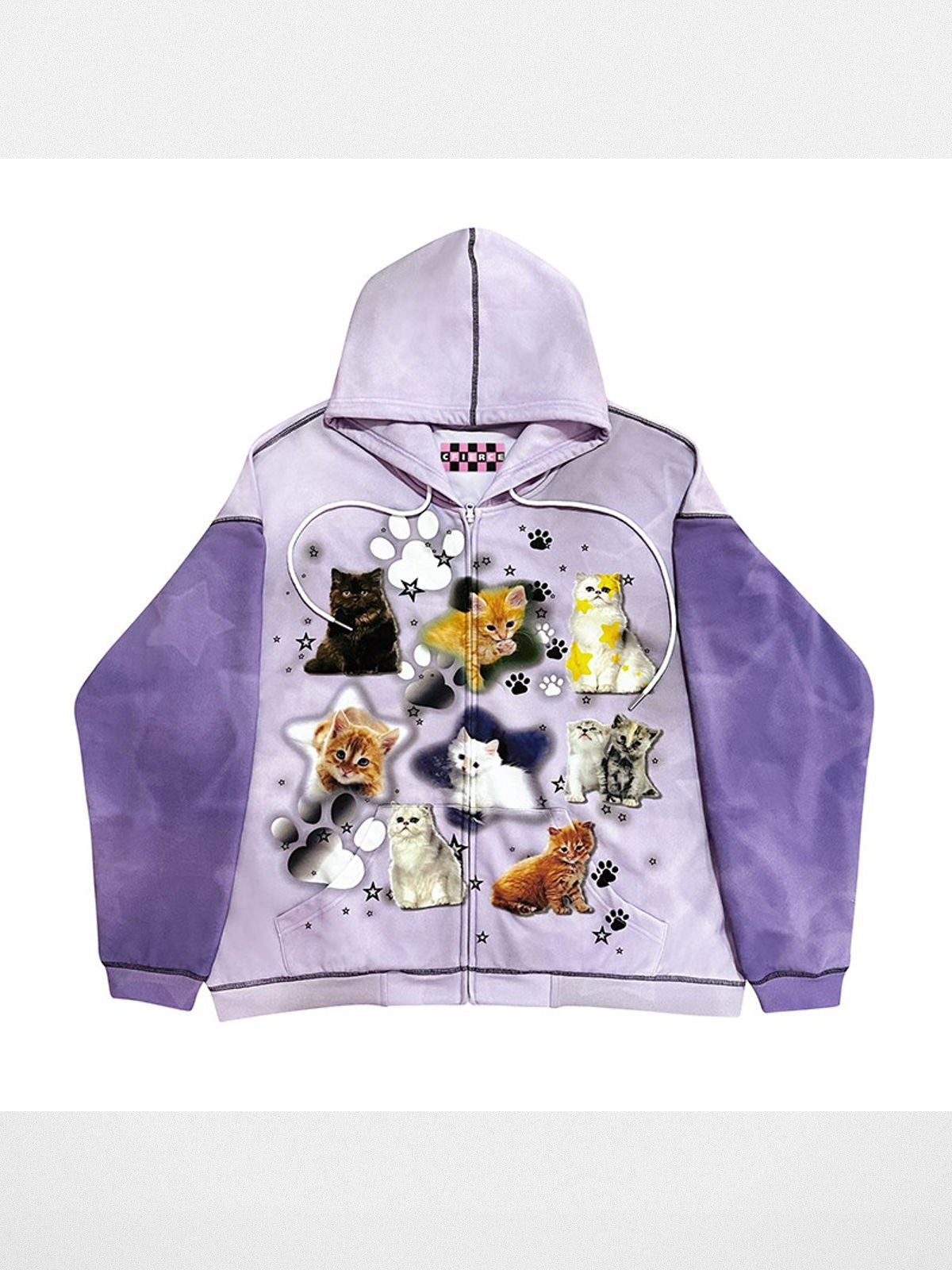 CFIERCE Cat Print Zip Up Hoodie in Lavender