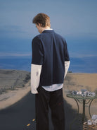 SOD Mock Layered Graphic Polo Shirt in Blue - On Model