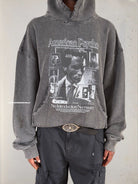 UNKNOWNWORLD Distressed Washed Graphic Hoodie in Black - On Model