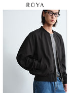 ROYA Linen Wool Curved Sleeve Bomber in Black - On Model