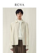 ROYA Linen Cotton Blend Zip Shirt in Apricot - On Model